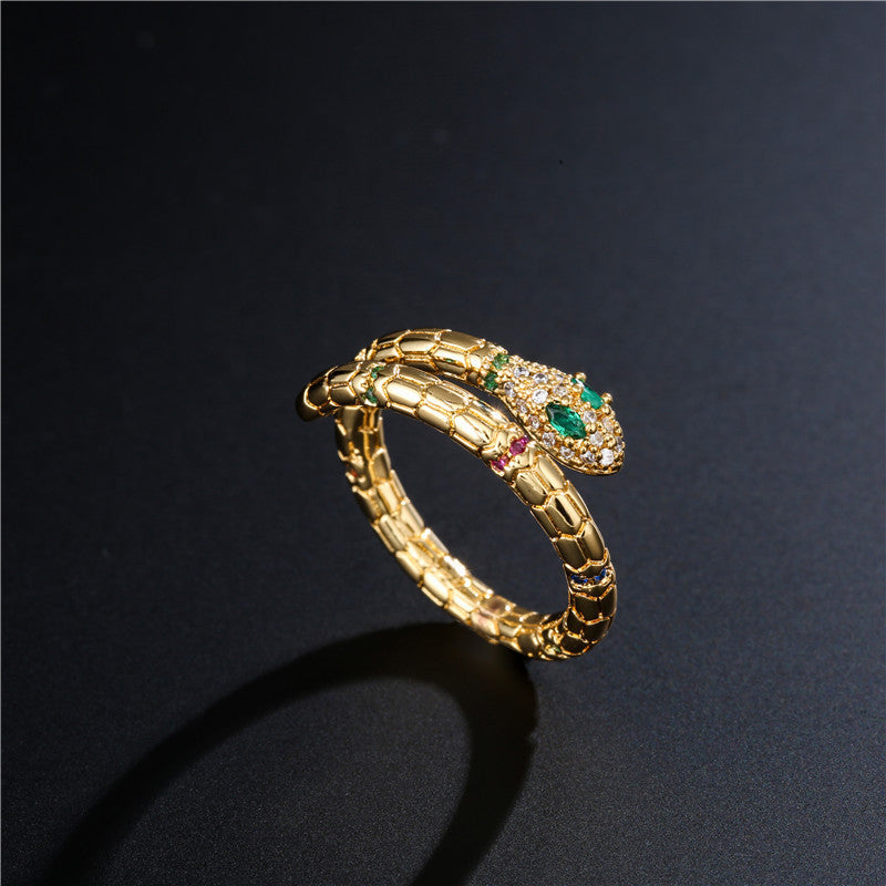 Fashion Gold Color Snake Ring For Women Girl Adjustable Exquisite Shiny Cubic