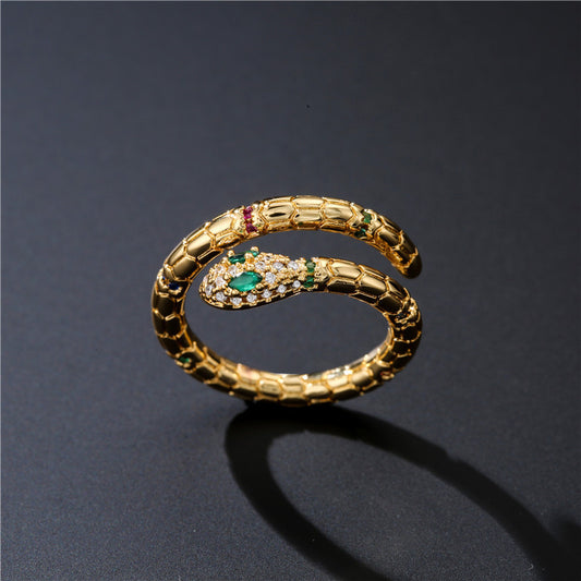 Fashion Gold Color Snake Ring For Women Girl Adjustable Exquisite Shiny Cubic