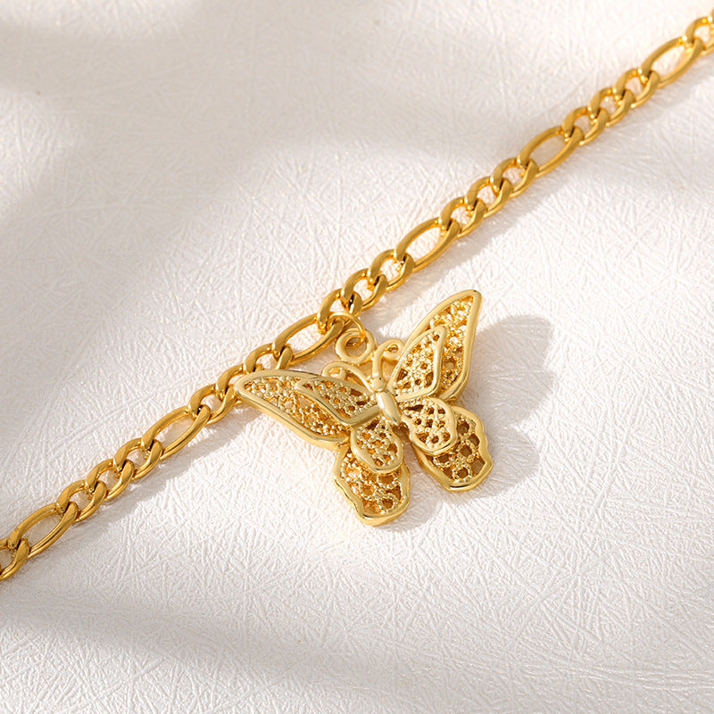 18K Gold Bohemian Couple Jewelry Butterfly Pendant Bracelet