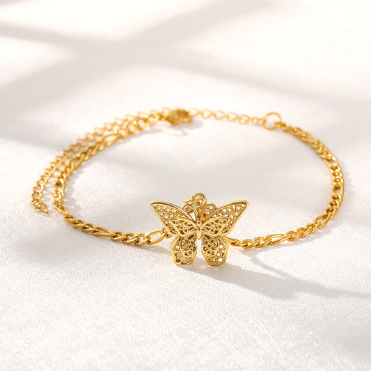 18K Gold Bohemian Couple Jewelry Butterfly Pendant Bracelet