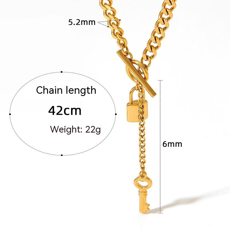 Thick Chain Necklace Vintage Punk Lock Head Key OT Chain Lock Bone Chain