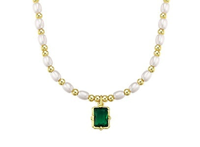 Light Luxury Minority Elegant Emerald Artificial Pearl Necklace For Women