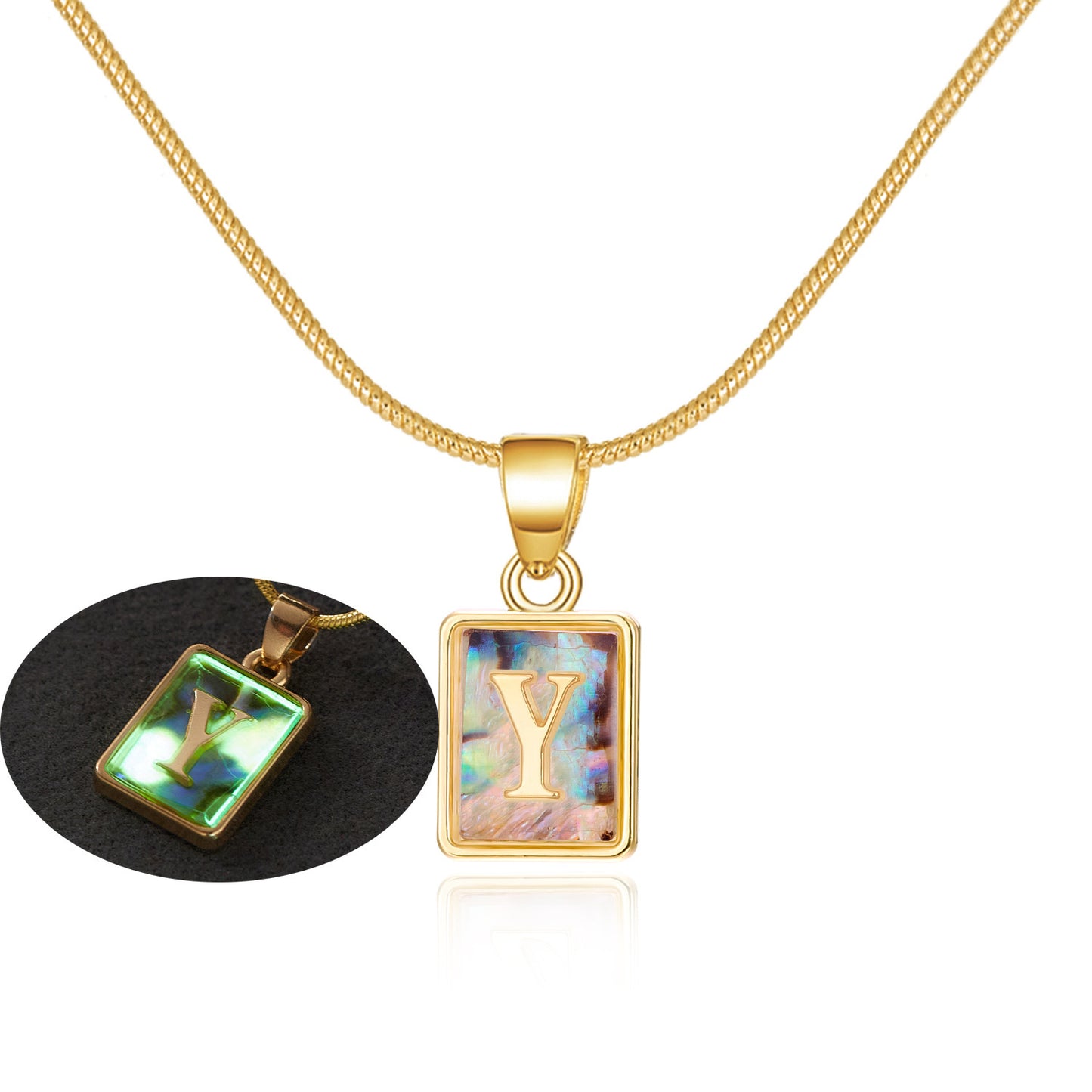 26 Letter Square Necklace Colorful Shell Luminous Pendant Chain Necklace For Women Temperament