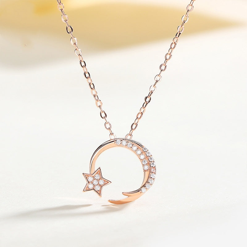 Star Geometric Moon Pendant Necklace