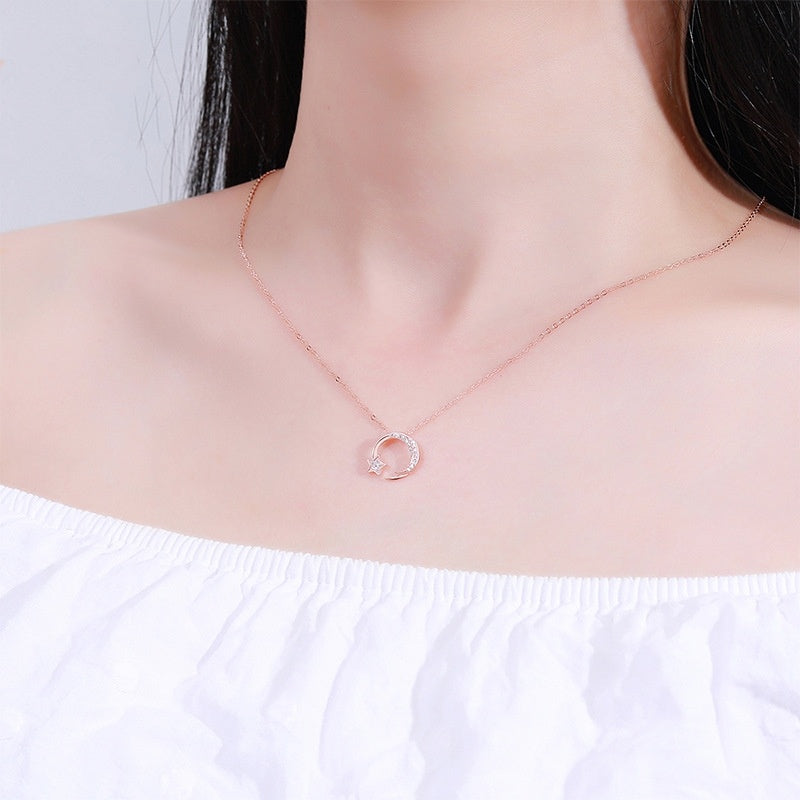 Star Geometric Moon Pendant Necklace