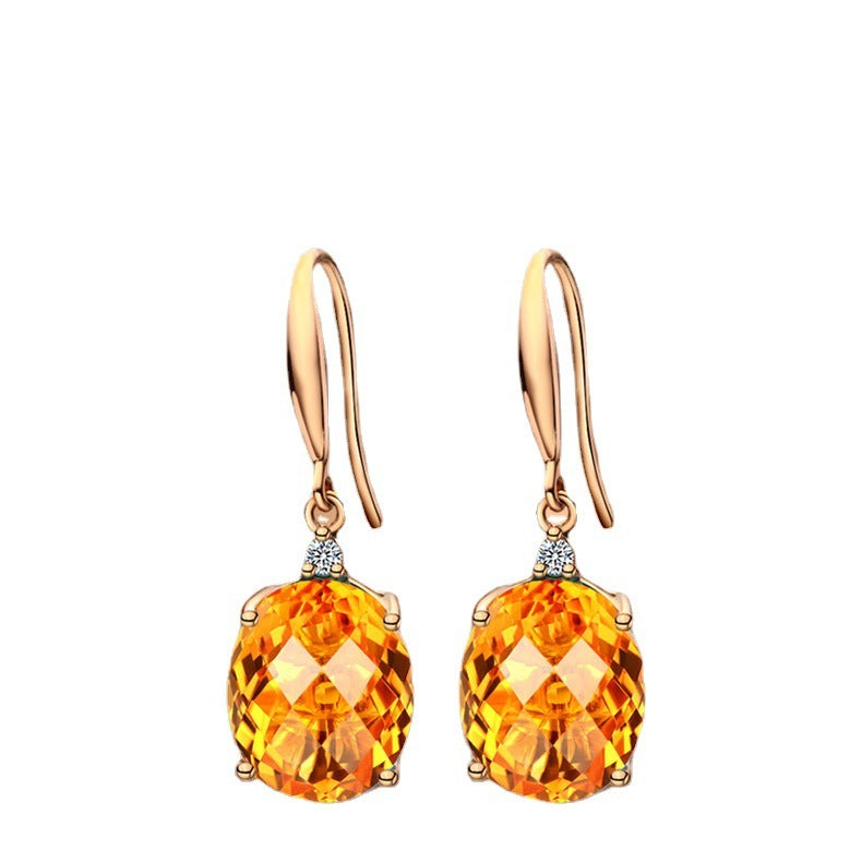 18K Gold Oval Earrings Gems, Champagne Jewelry