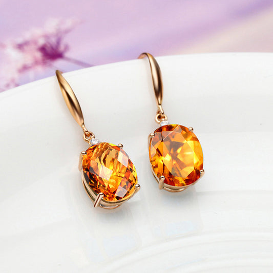 18K Gold Oval Earrings Gems, Champagne Jewelry