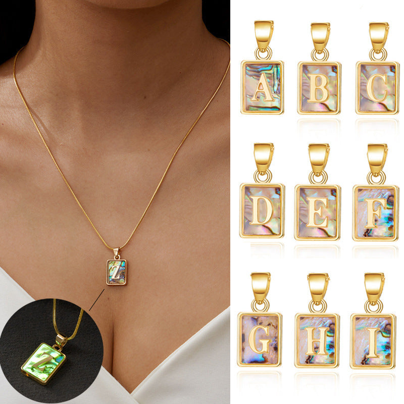 26 Letter Square Necklace Colorful Shell Luminous Pendant Chain Necklace For Women Temperament