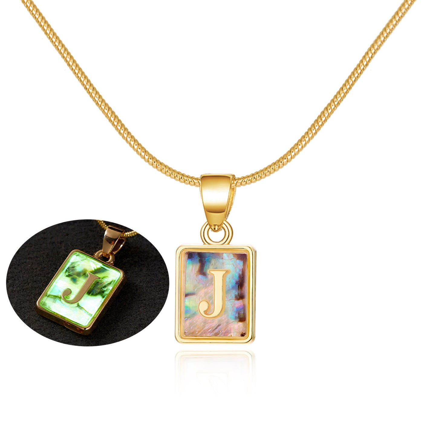 26 Letter Square Necklace Colorful Shell Luminous Pendant Chain Necklace For Women Temperament