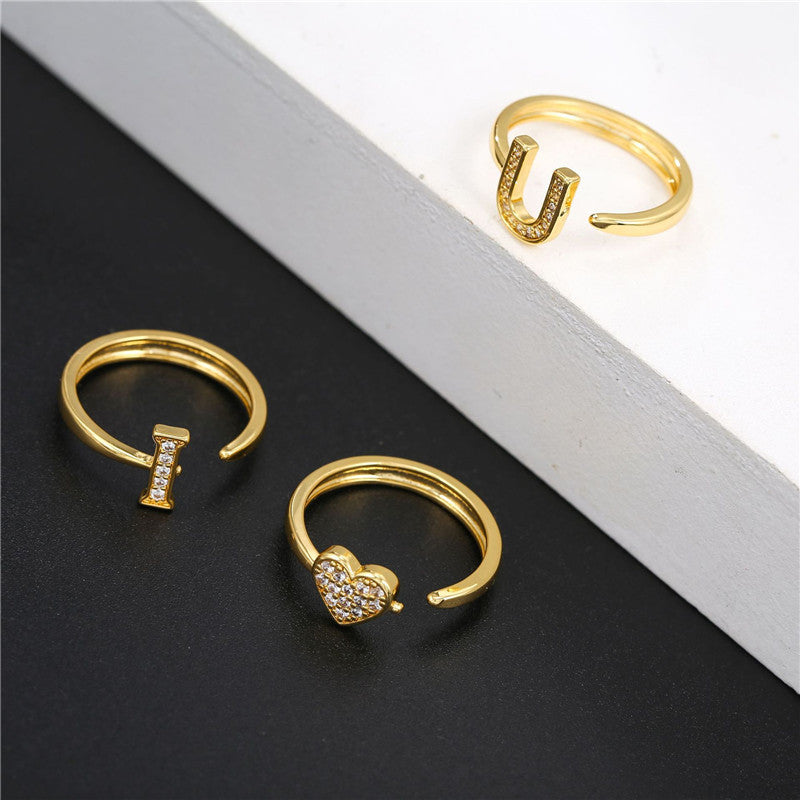 18K Gold Color Preserving Jewelry Cross-border New Letter Ring