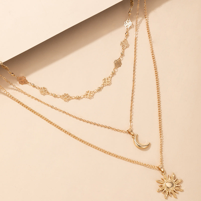 Fashion Sun Alloy Pendant Multilayer Necklace