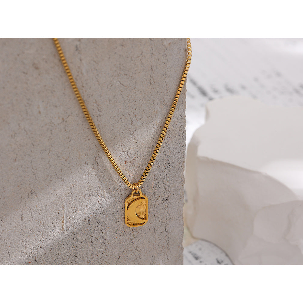 Moon & Sun Pendant Necklace Square Clavicle Chain