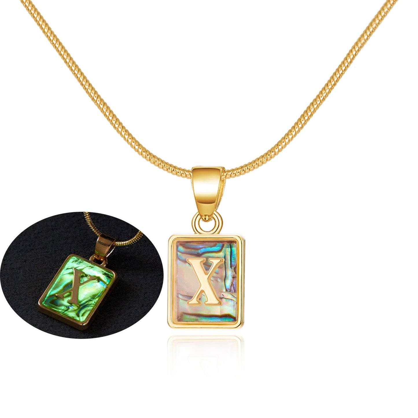 26 Letter Square Necklace Colorful Shell Luminous Pendant Chain Necklace For Women Temperament