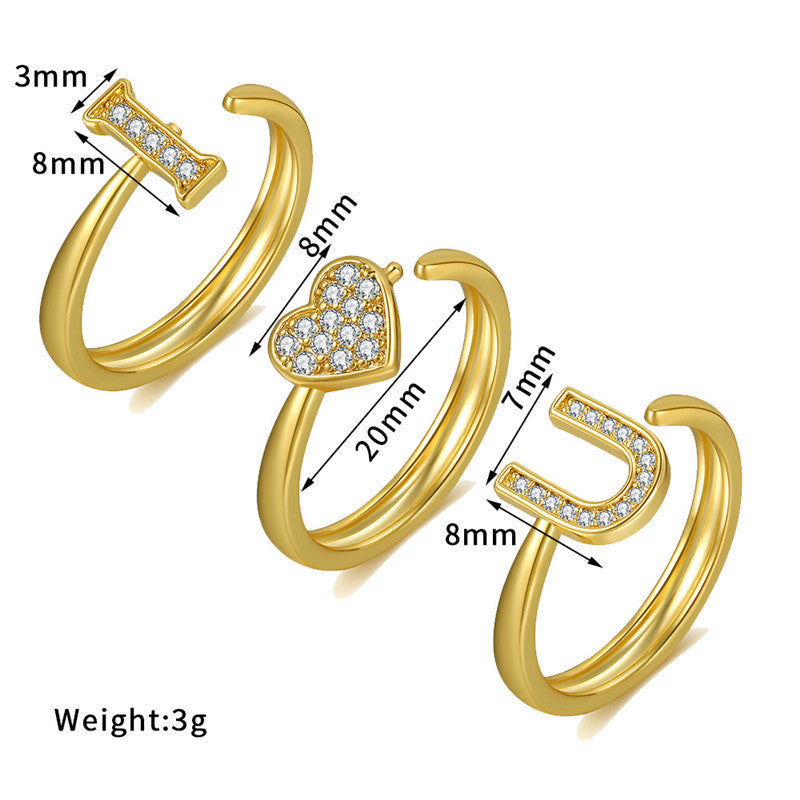 18K Gold Color Preserving Jewelry Cross-border New Letter Ring