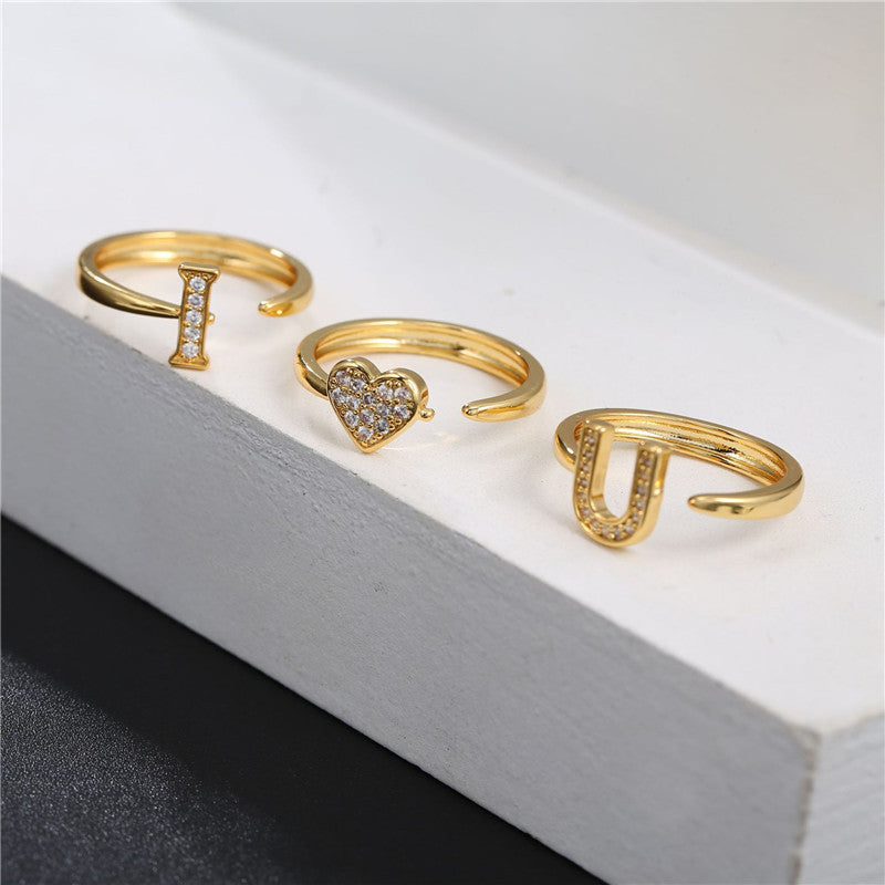 18K Gold Color Preserving Jewelry Cross-border New Letter Ring