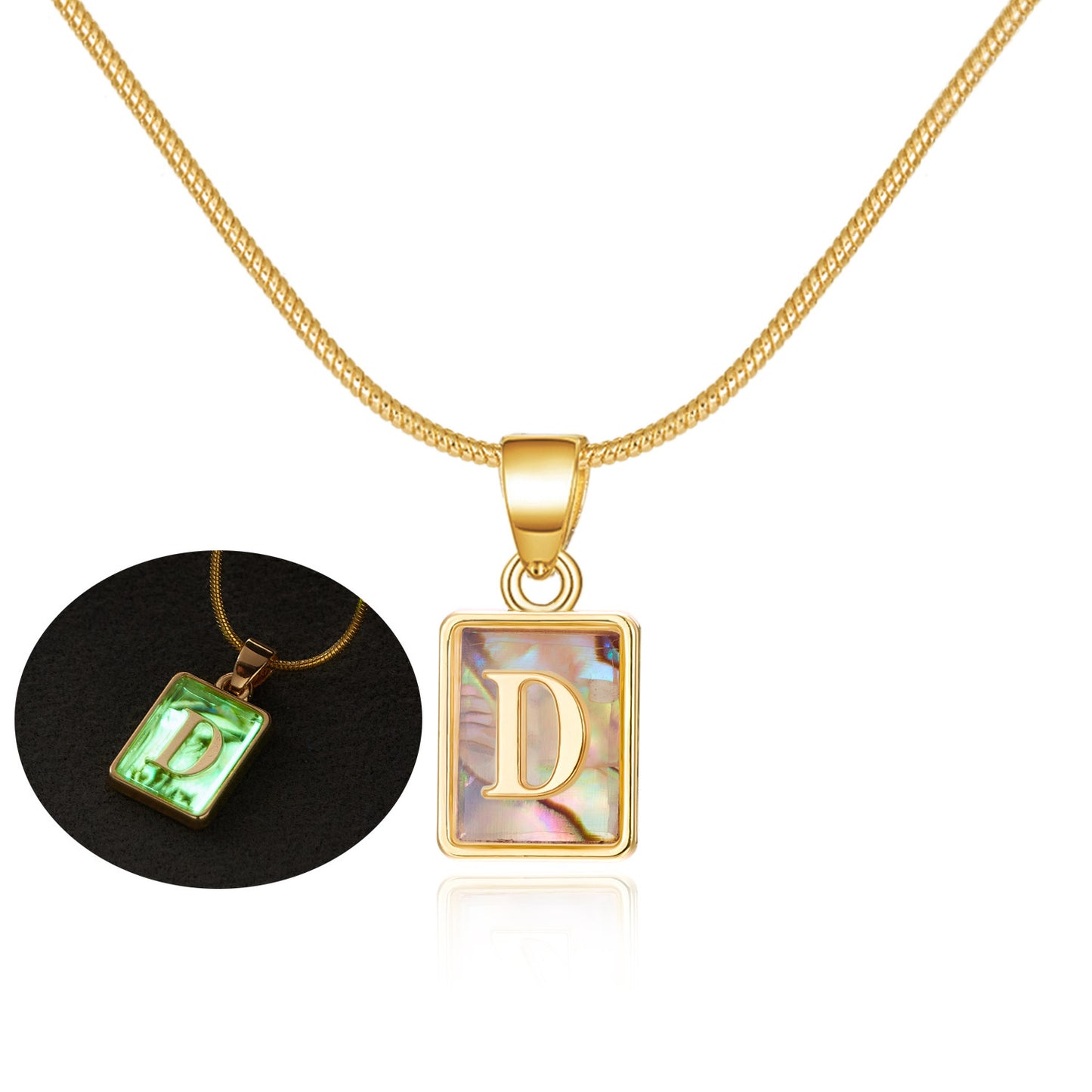 26 Letter Square Necklace Colorful Shell Luminous Pendant Chain Necklace For Women Temperament