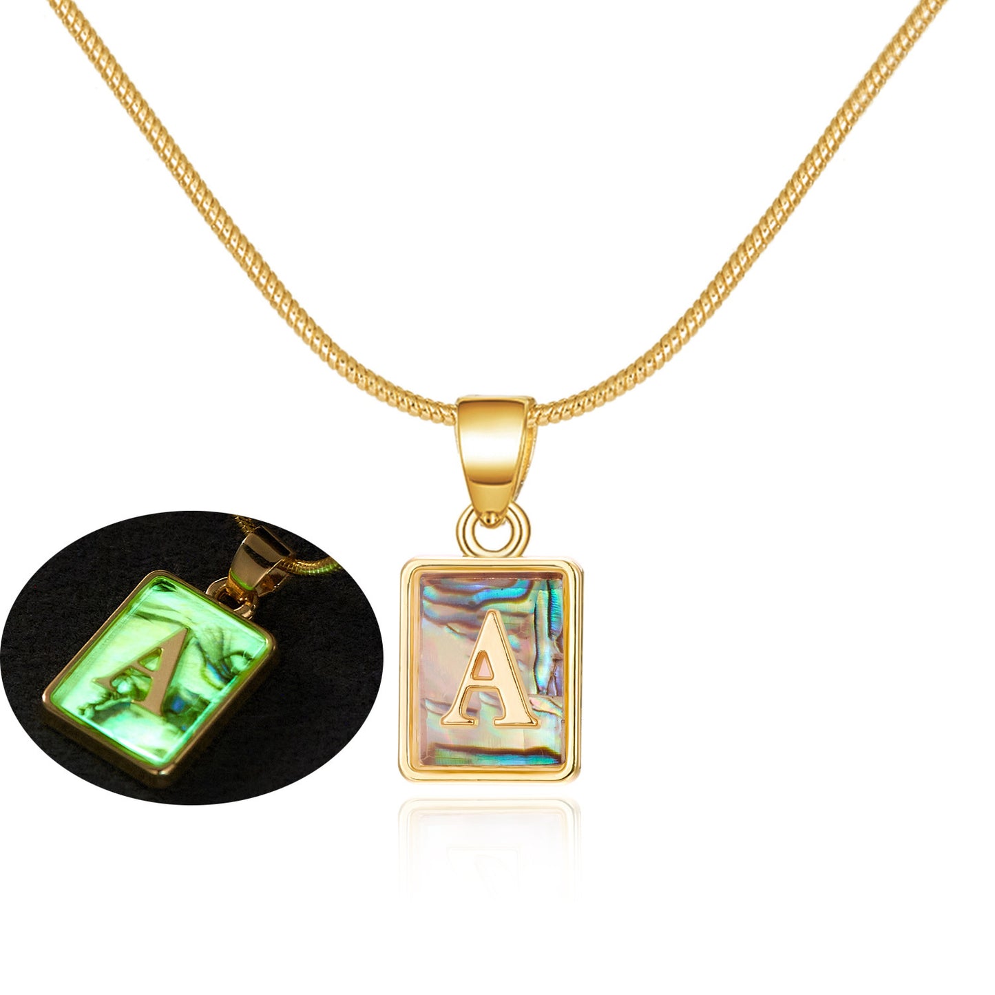 26 Letter Square Necklace Colorful Shell Luminous Pendant Chain Necklace For Women Temperament