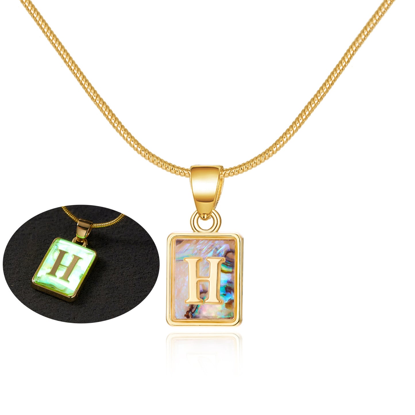 26 Letter Square Necklace Colorful Shell Luminous Pendant Chain Necklace For Women Temperament