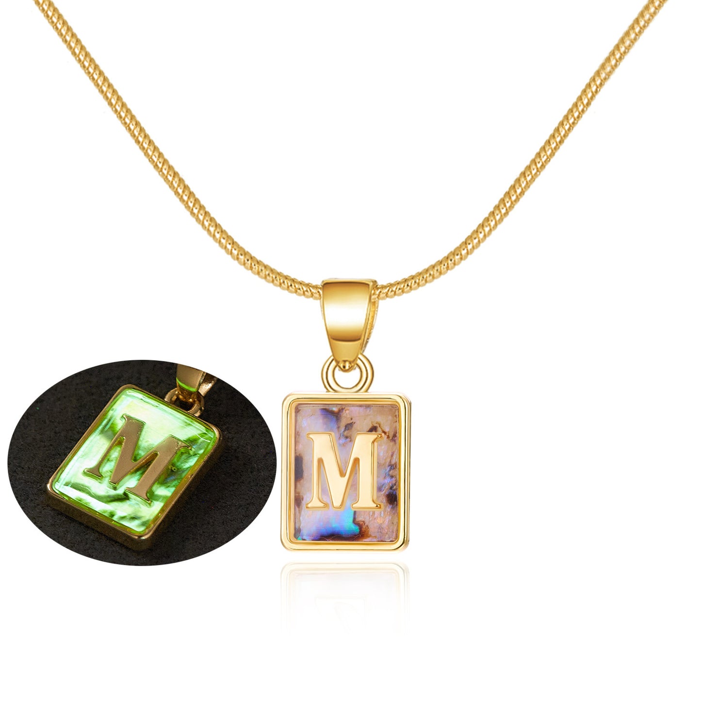 26 Letter Square Necklace Colorful Shell Luminous Pendant Chain Necklace For Women Temperament