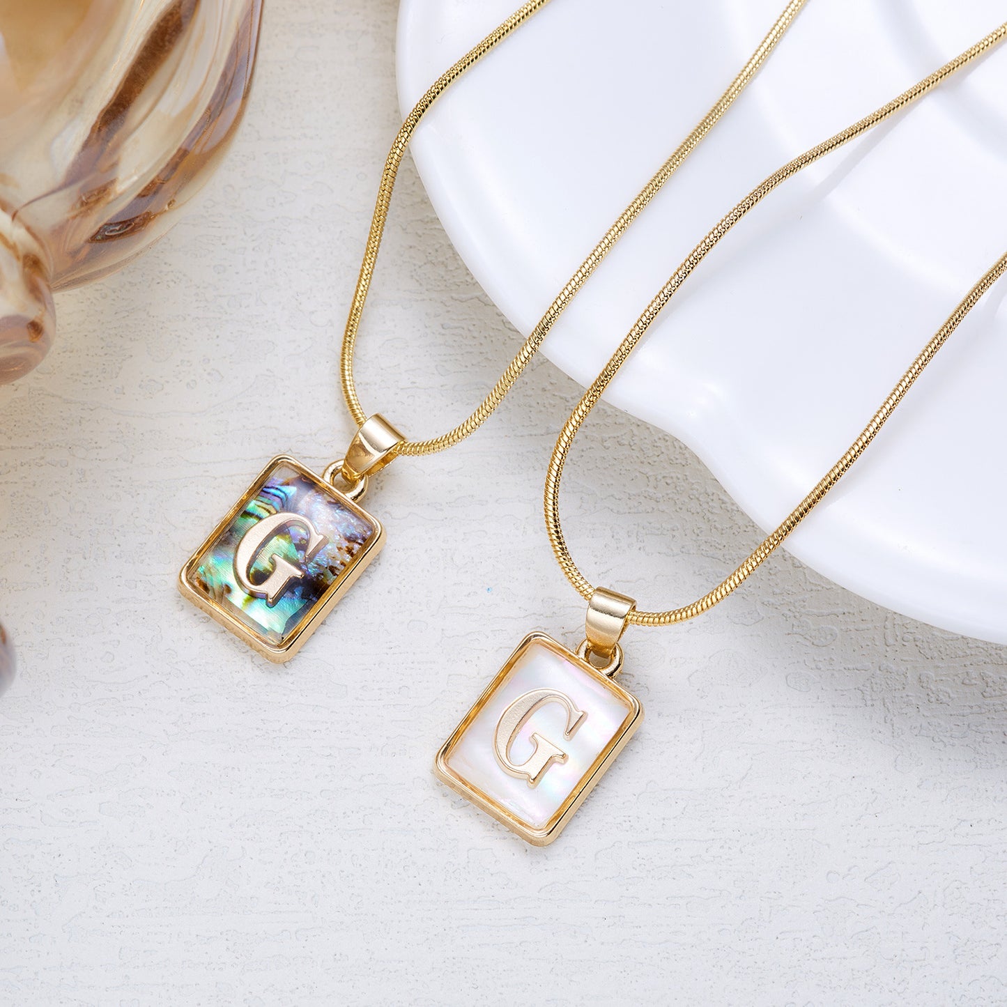 26 Letter Square Necklace Colorful Shell Luminous Pendant Chain Necklace For Women Temperament