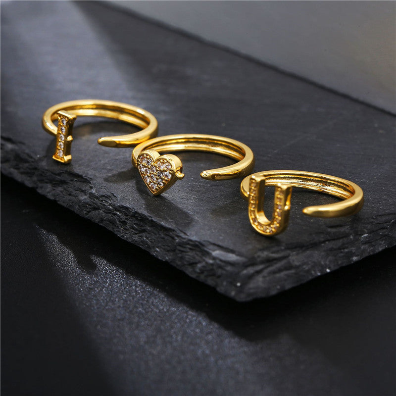 18K Gold Color Preserving Jewelry Cross-border New Letter Ring