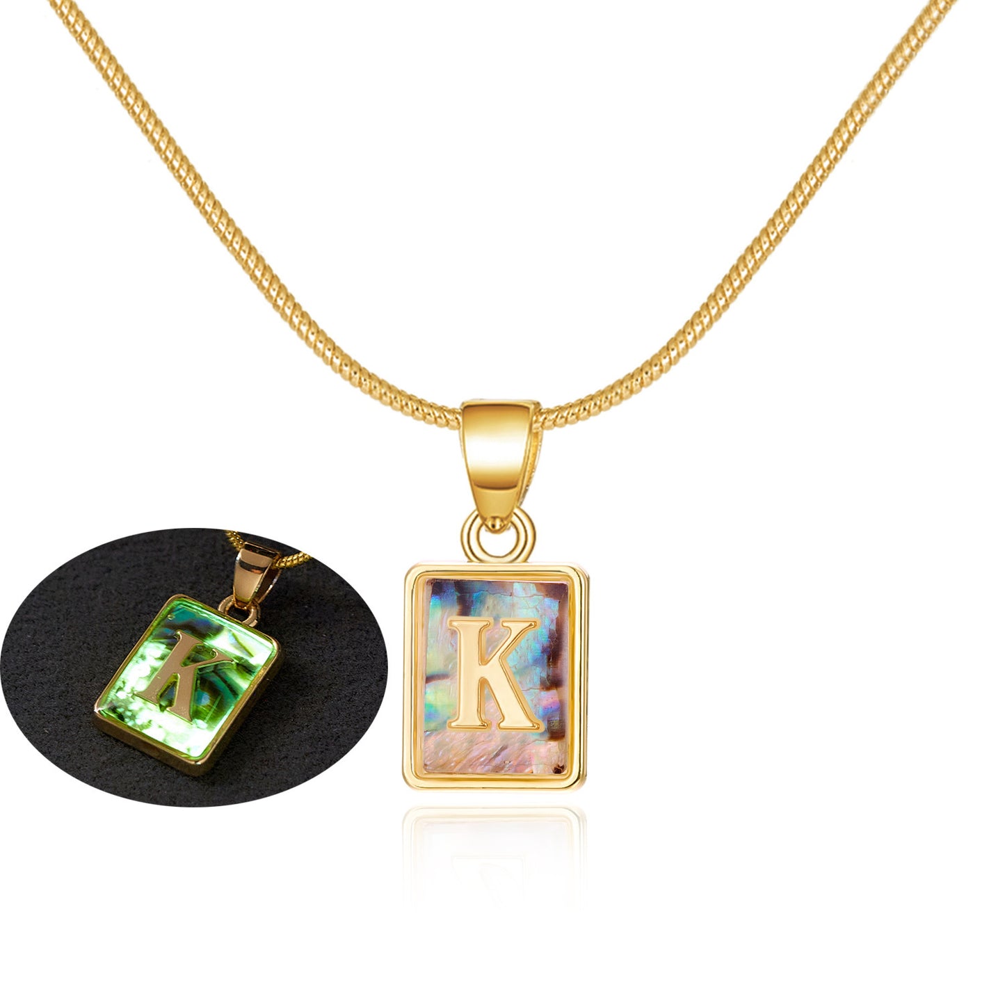 26 Letter Square Necklace Colorful Shell Luminous Pendant Chain Necklace For Women Temperament