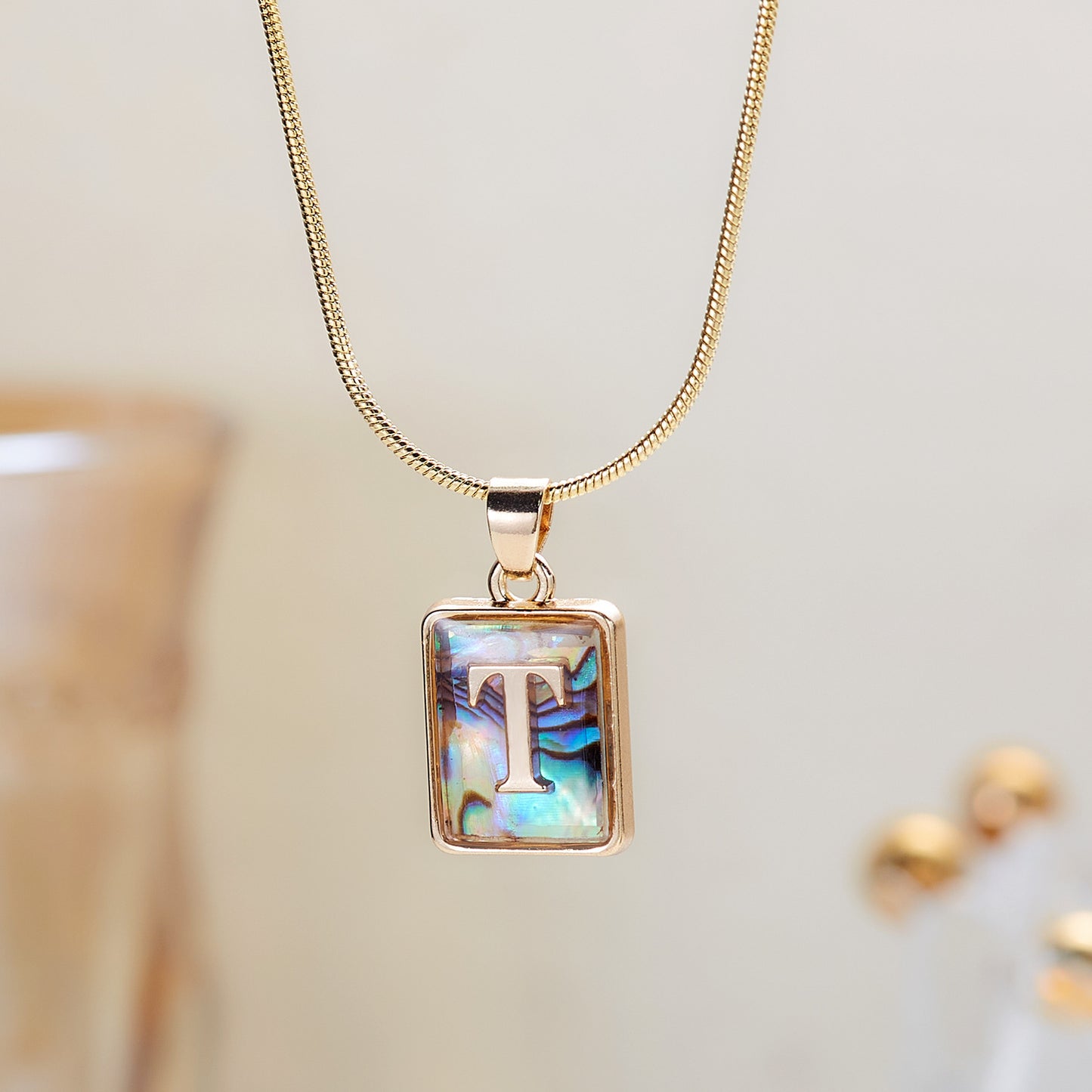 26 Letter Square Necklace Colorful Shell Luminous Pendant Chain Necklace For Women Temperament