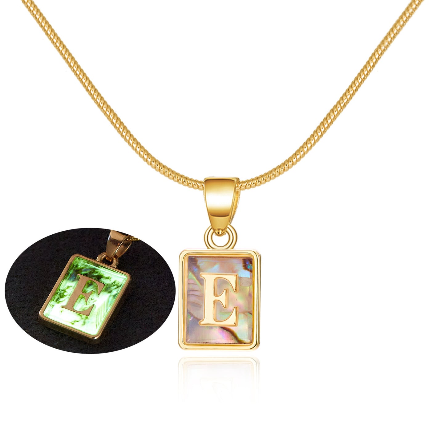 26 Letter Square Necklace Colorful Shell Luminous Pendant Chain Necklace For Women Temperament