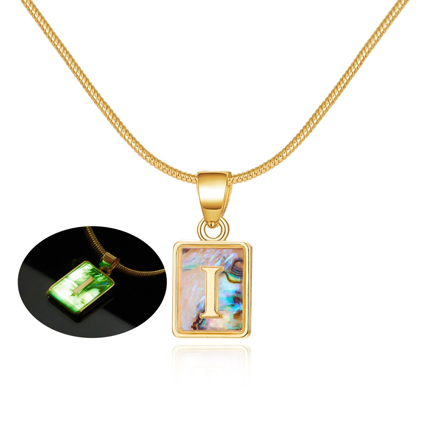 26 Letter Square Necklace Colorful Shell Luminous Pendant Chain Necklace For Women Temperament